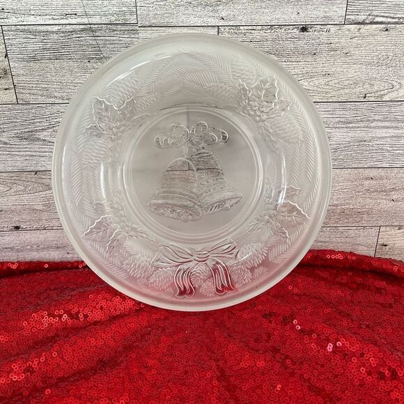 Bells and Holly Frosted Glass Bowl - Picture 2 of 6